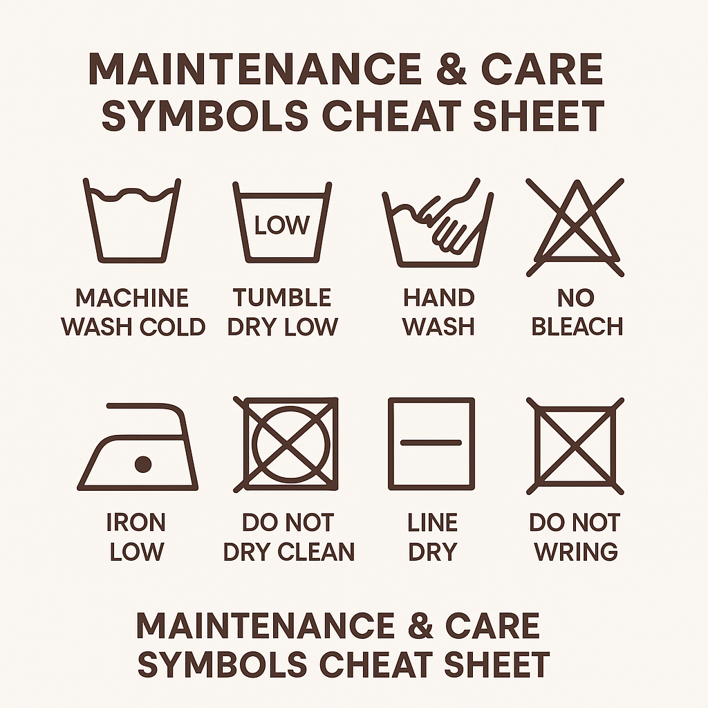 fabric maintenance care symbols washing drying ironing bleach guide chart