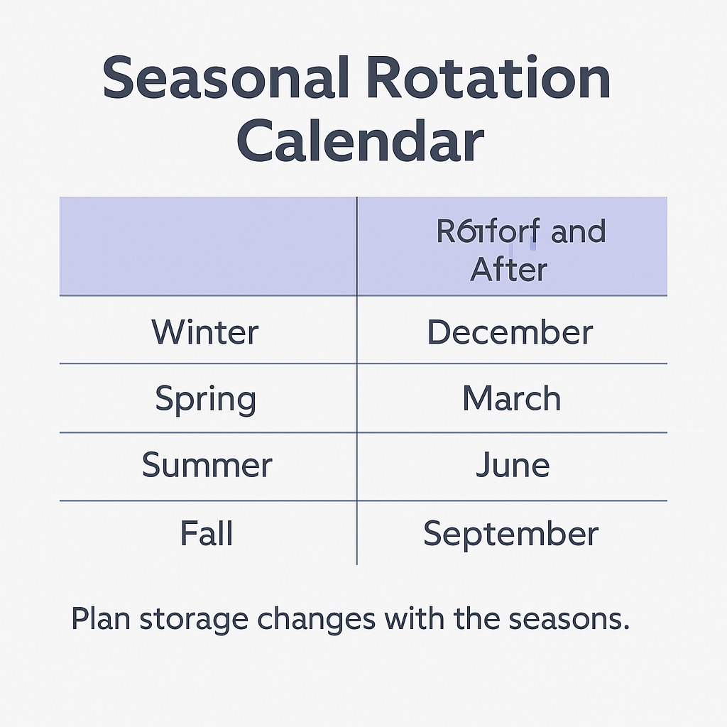 seasonal rotation calendar showing winter spring summer fall blanket storage months