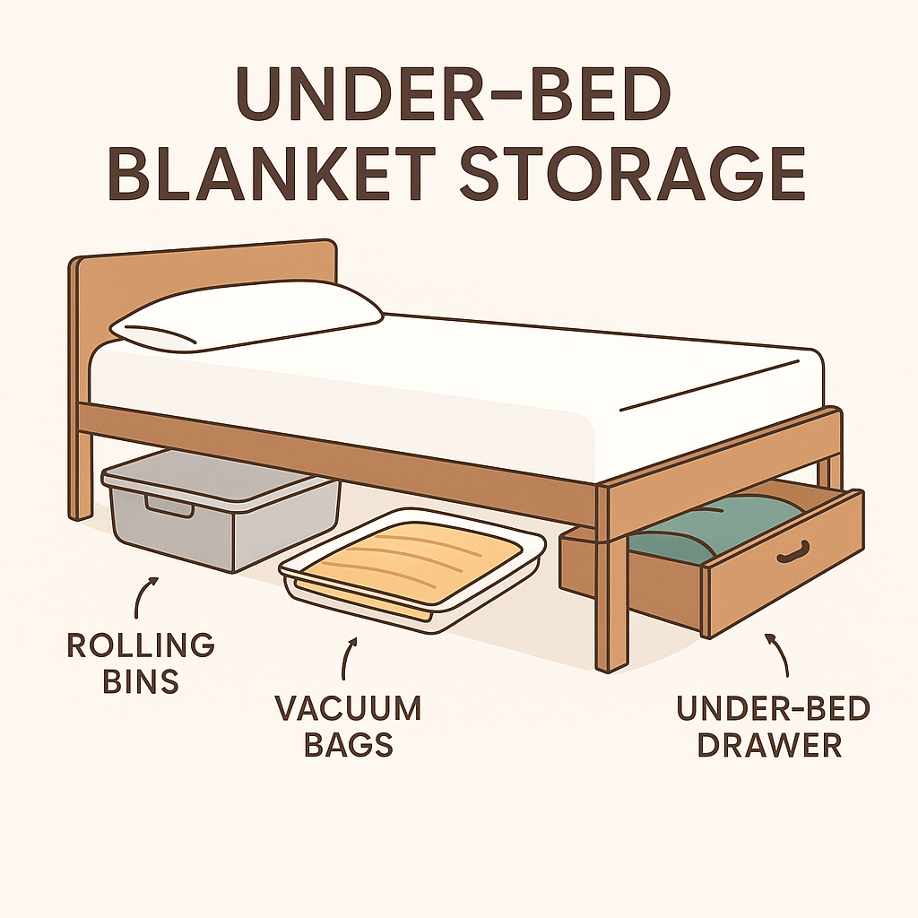 under bed blanket storage diagram with rolling bins vacuum bags and drawers