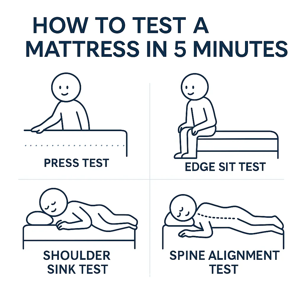 how to test a mattress in 5 minutes press test edge sit test shoulder sink test spine alignment test