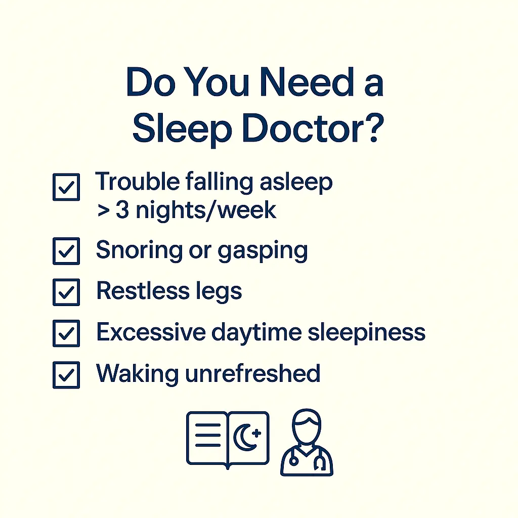 sleep health checklist infographic with signs of sleep apnea insomnia and need for sleep doctor consultation MyRadiantSleep