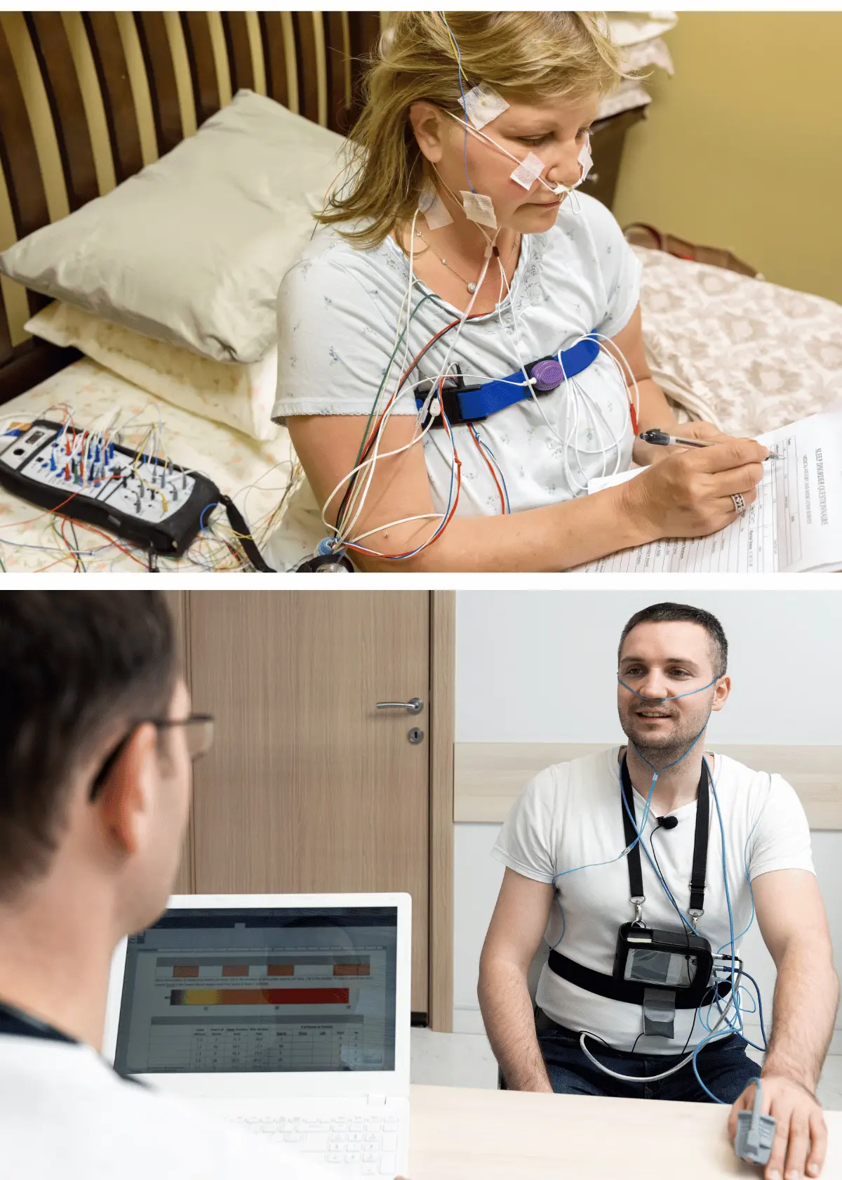 woman in lab study, man in home test review