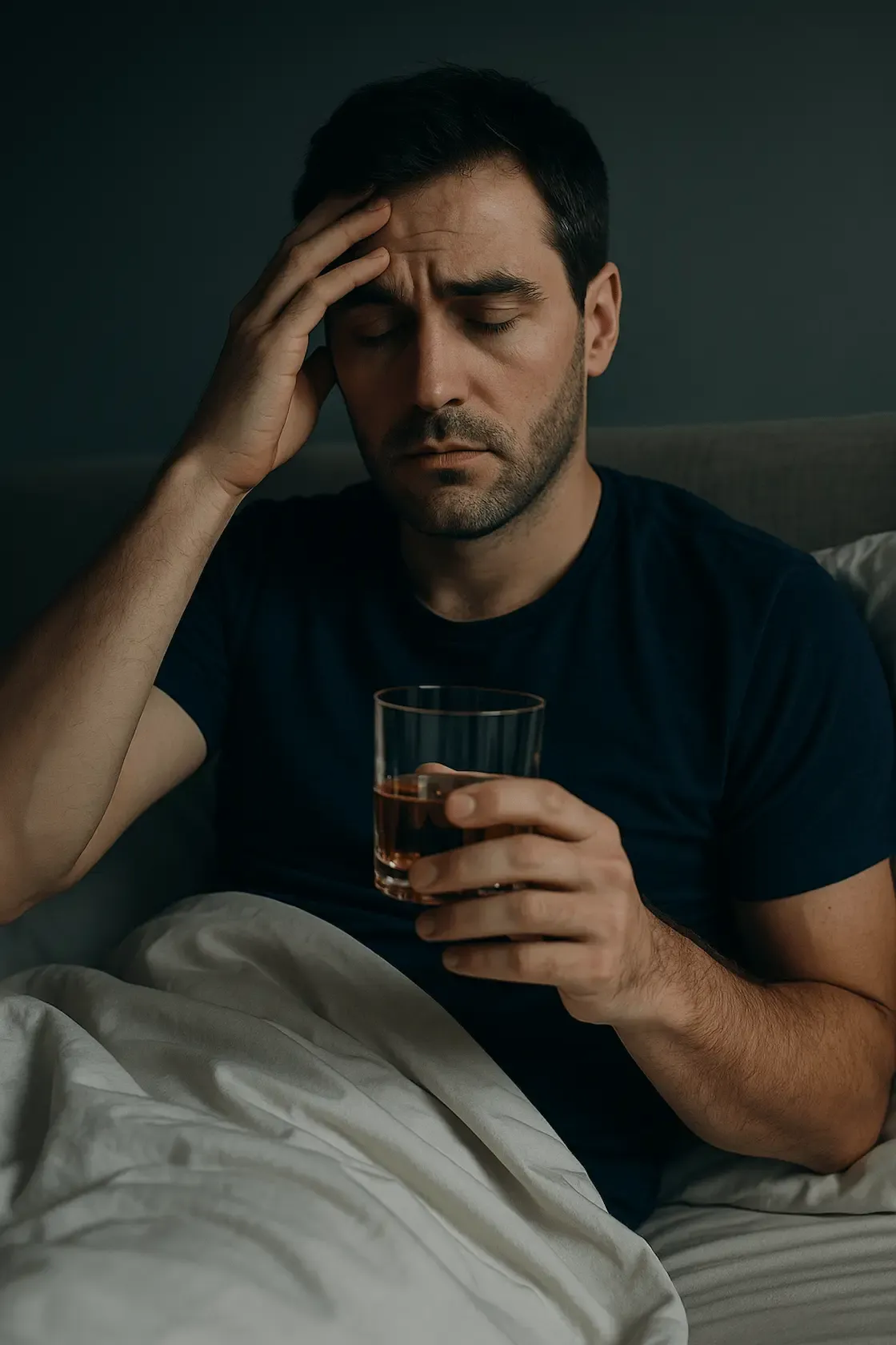  Man in bed with drink