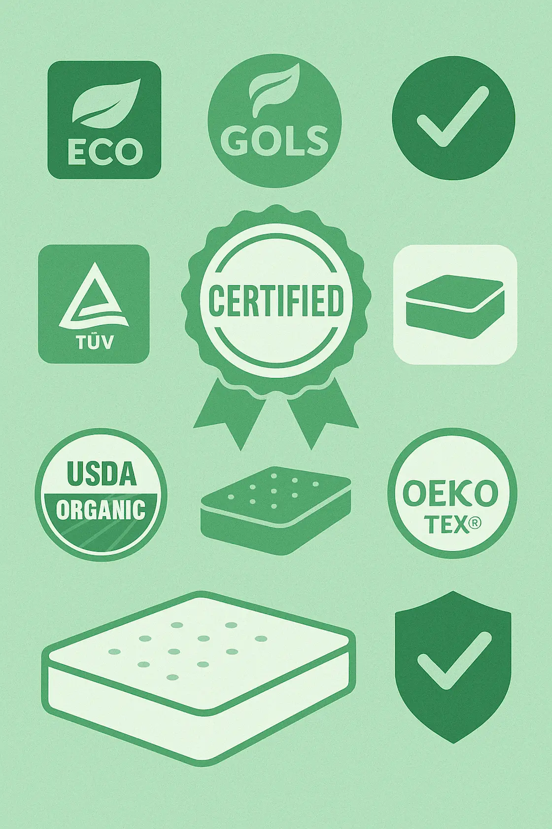 Mattress industry certification seals graphic