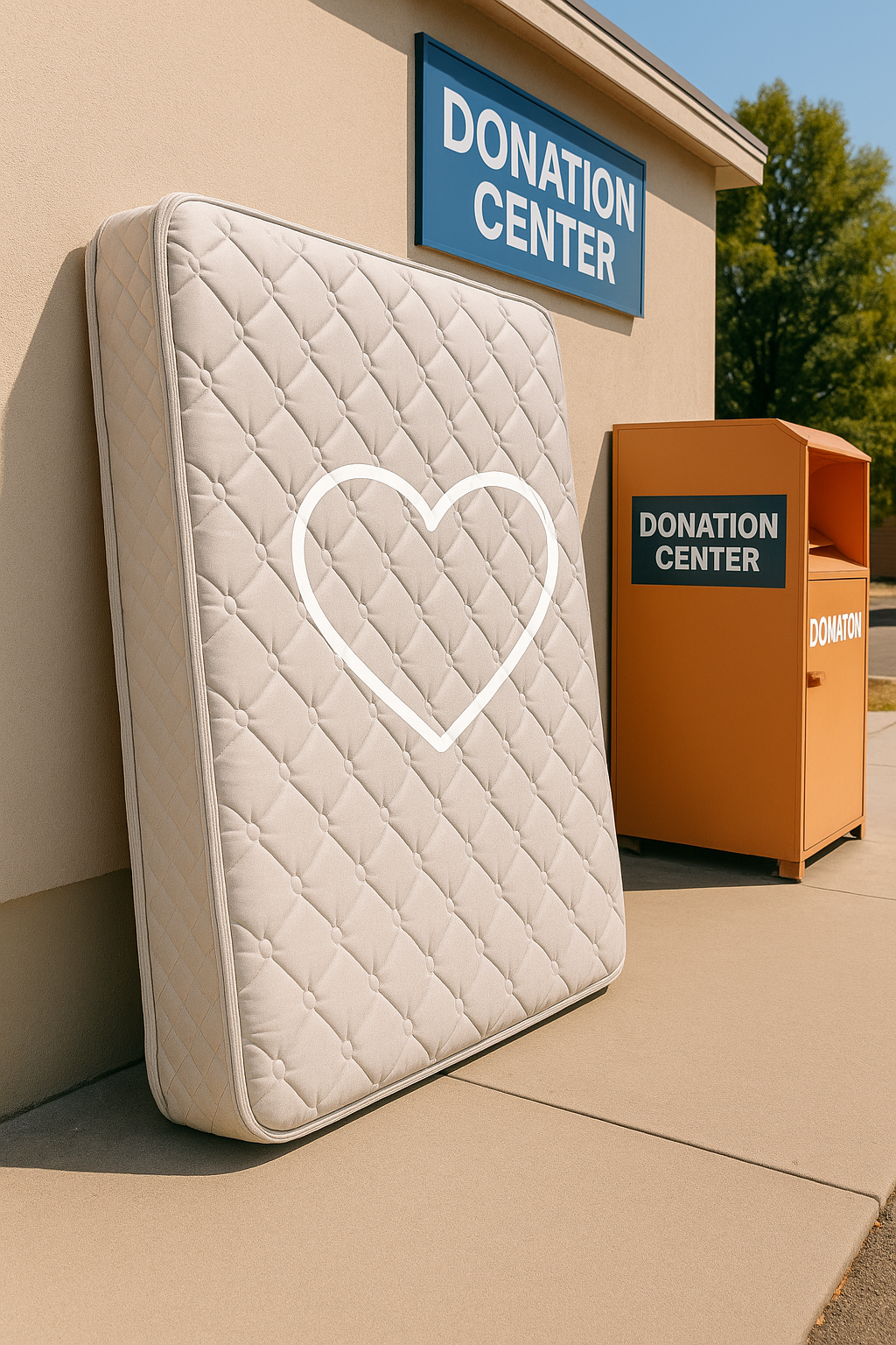 Mattress donation to community charity center outdoors   