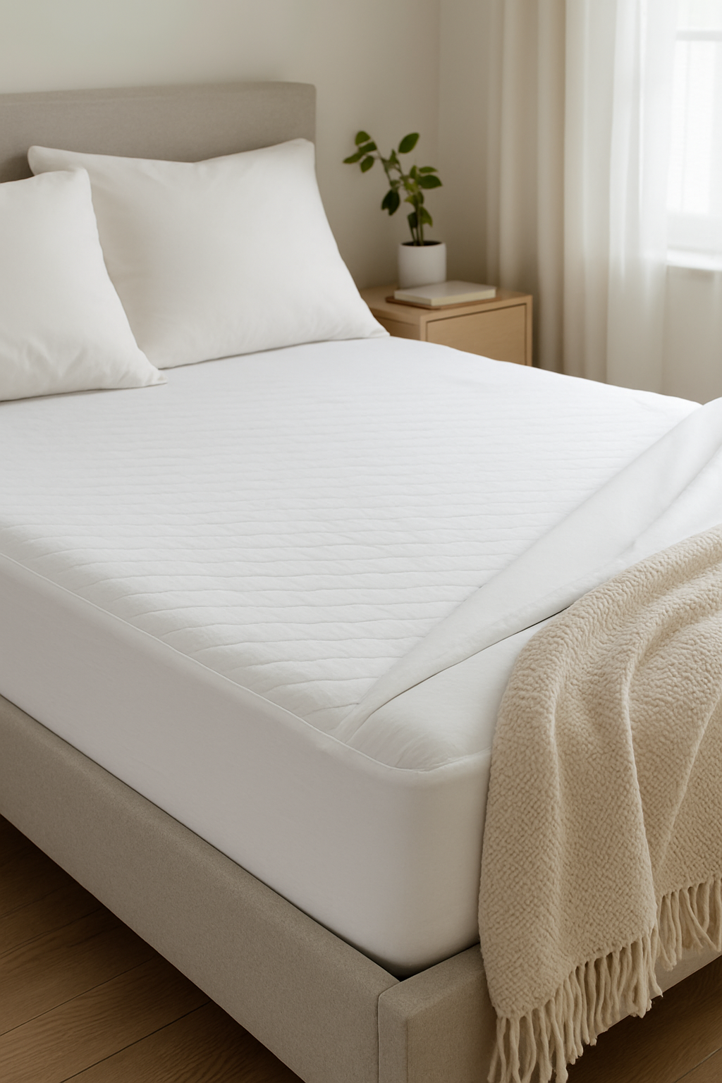White mattress cover with clean supportive design.
