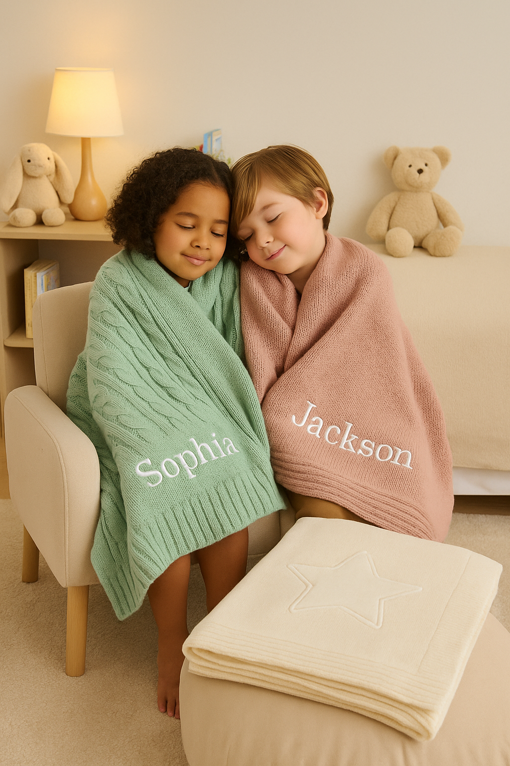 Personalized cozy embroidered kids blankets